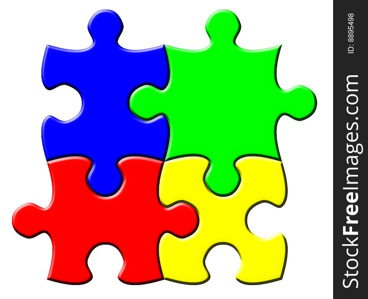 Four connected multicolor puzzle elements. Four connected multicolor puzzle elements
