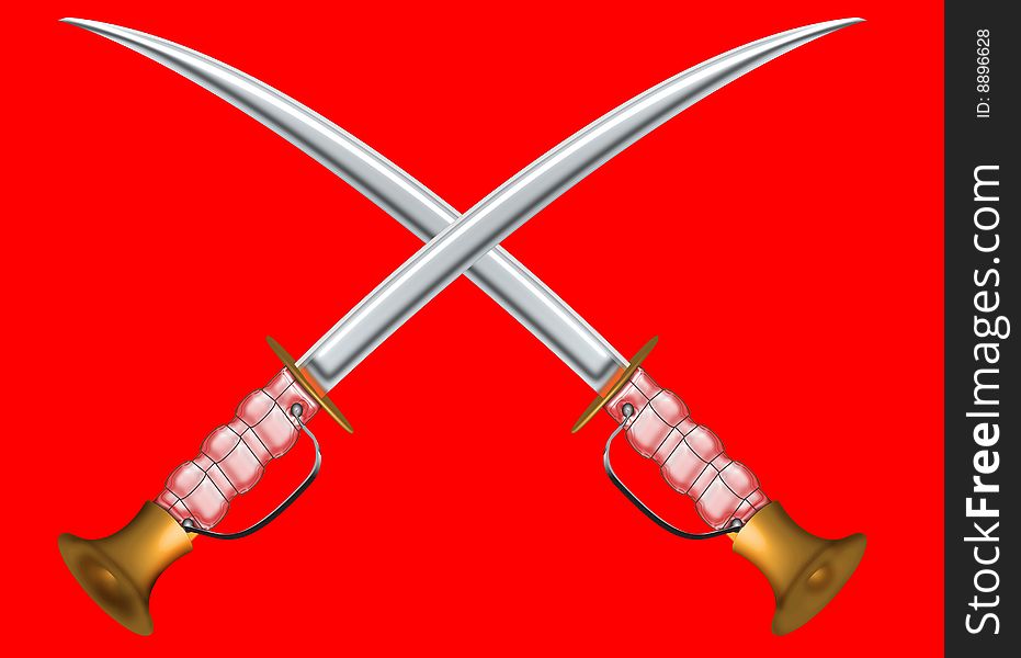 Two sword cross on red background illustration