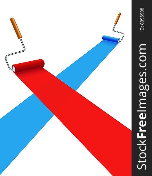 Blue and red painting rollers, vector illustration, AI file included