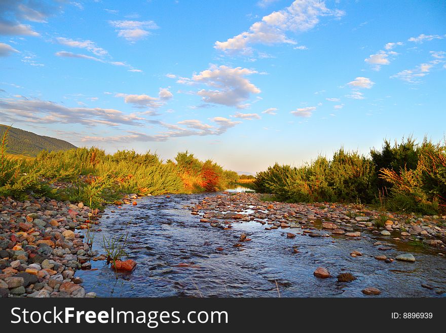 The blue sky and river