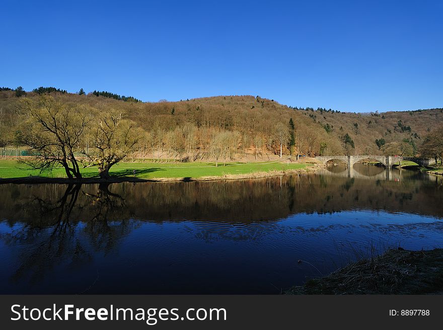 Bridge And River Landscape In Bouillon