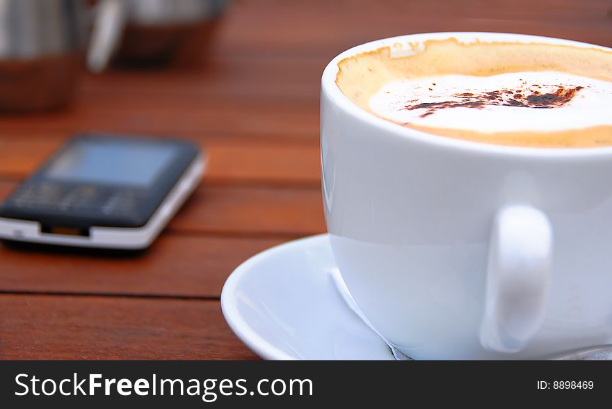 Cup of cappuccino with selective focus. Cup of cappuccino with selective focus