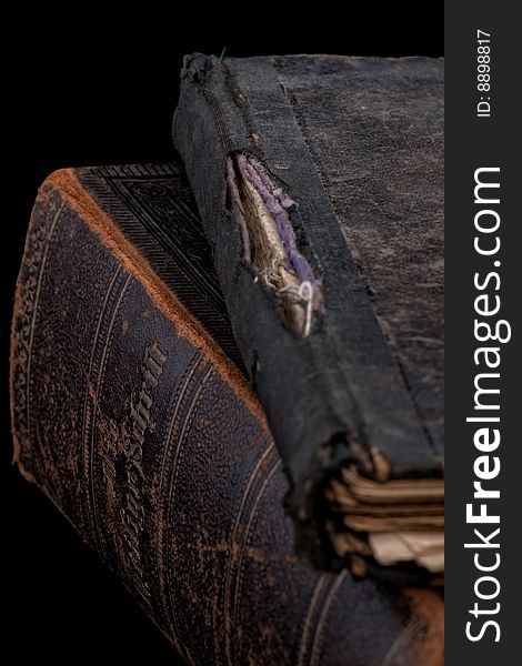 Ancient books, siolated on a black background. Ancient books, siolated on a black background