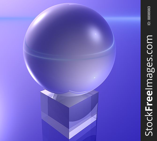 Transparent sphere and cube on a blue background. Transparent sphere and cube on a blue background