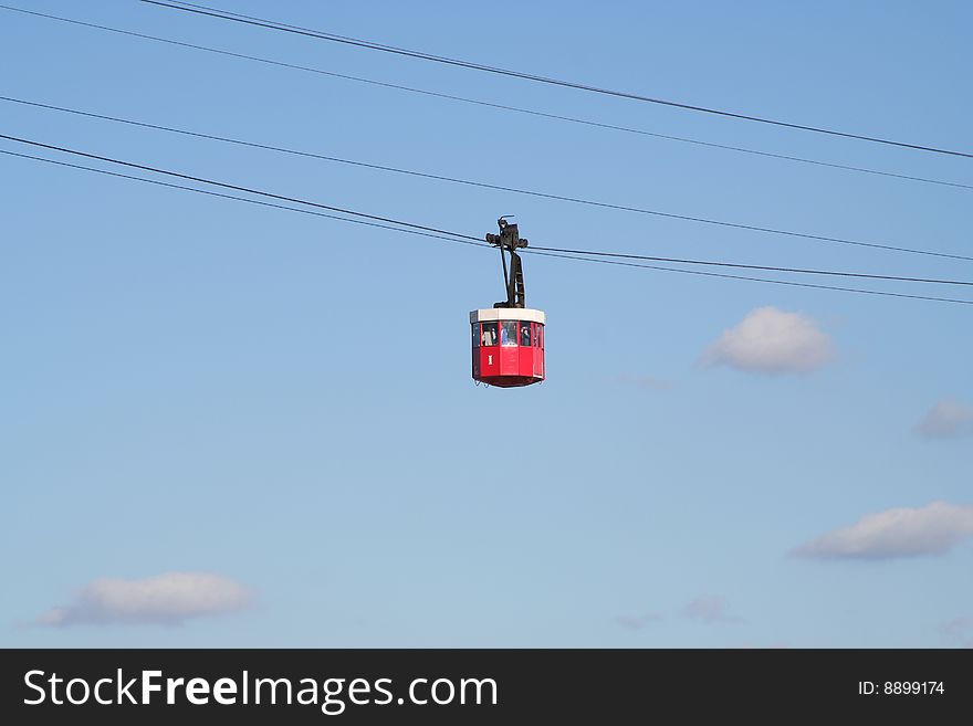 Cable car with skyblue background. Cable car with skyblue background