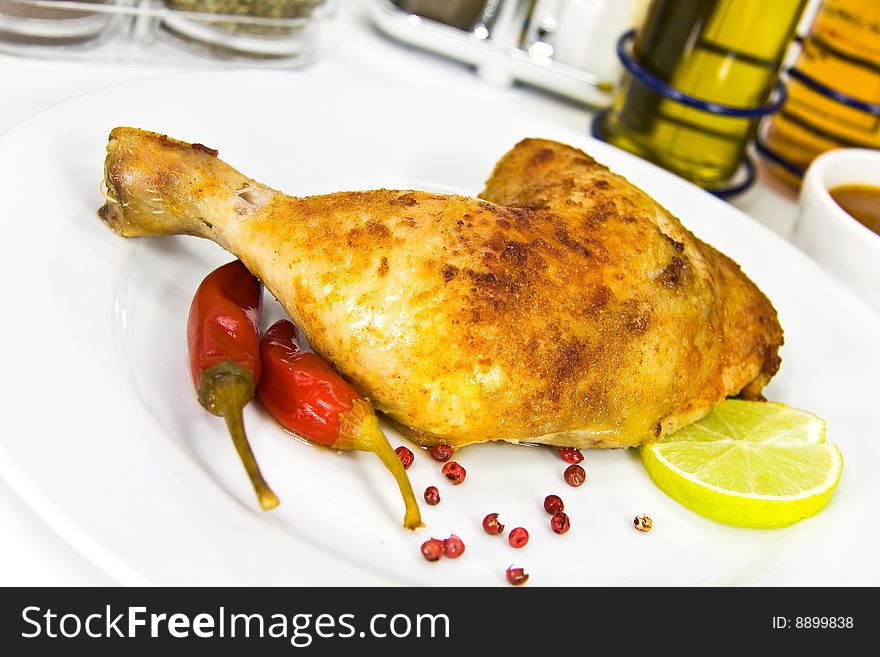 A Big Chicken Leg- Roasted With red peppers