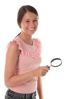 Woman Holding Magnifying Glass Royalty Free Stock Photography
