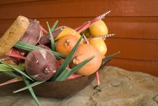 Wooden Colorful Fruit Bowl Stock Images