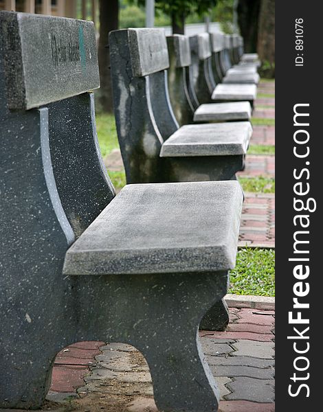 A row of stone benches