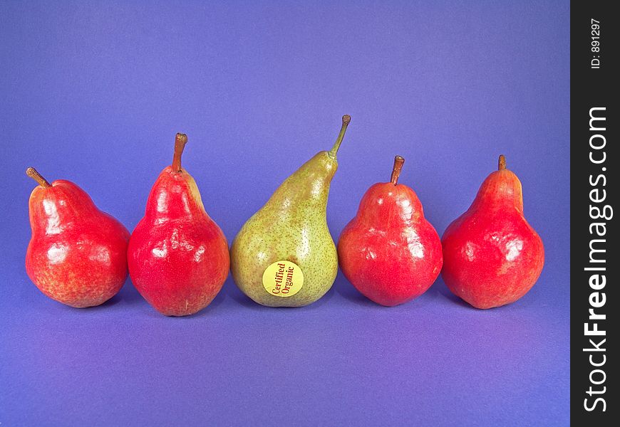 Red, green European organic pears. Red, green European organic pears