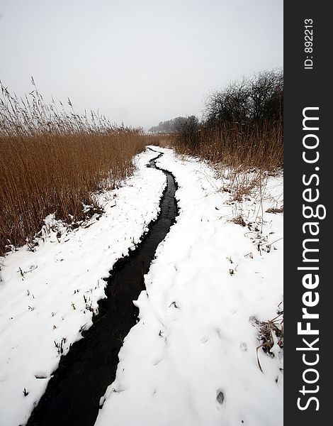 Winter river under the snow