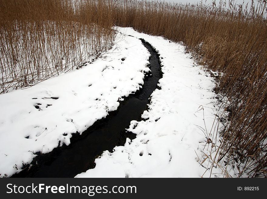 Winter river under the snow