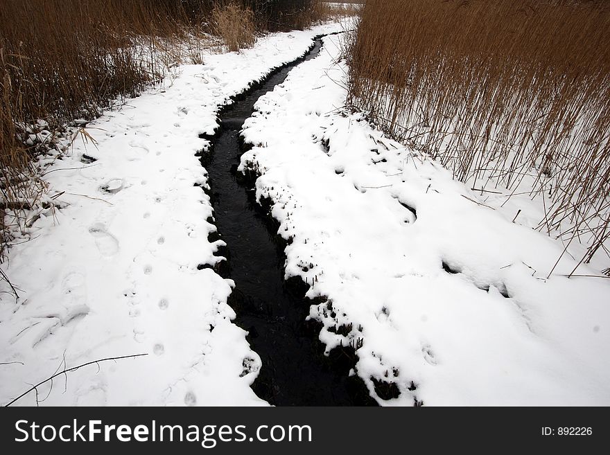 Winter river under the snow