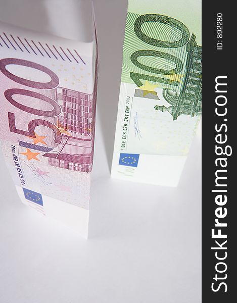 Tall standing european papermoney on white background. Tall standing european papermoney on white background