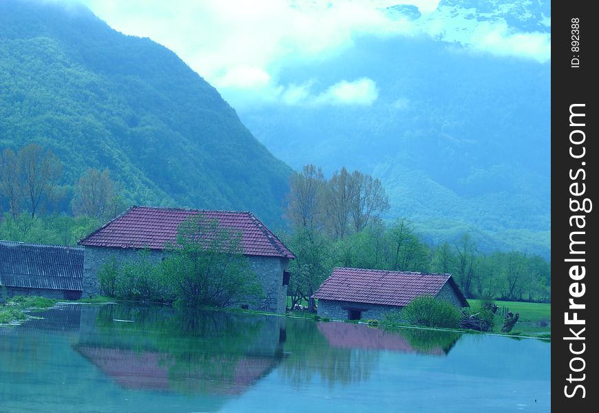 Mountain Prokletije and lake Plav in Montenegro