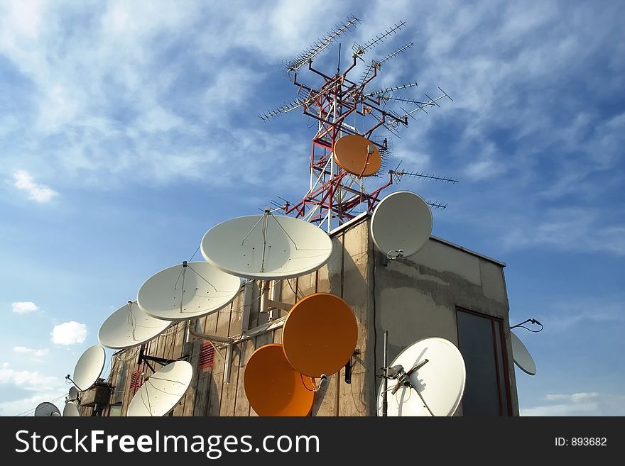 Professional set of antennas on the roof