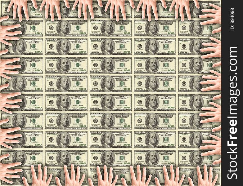 Hands Frame Over Money Background. Hands Frame Over Money Background