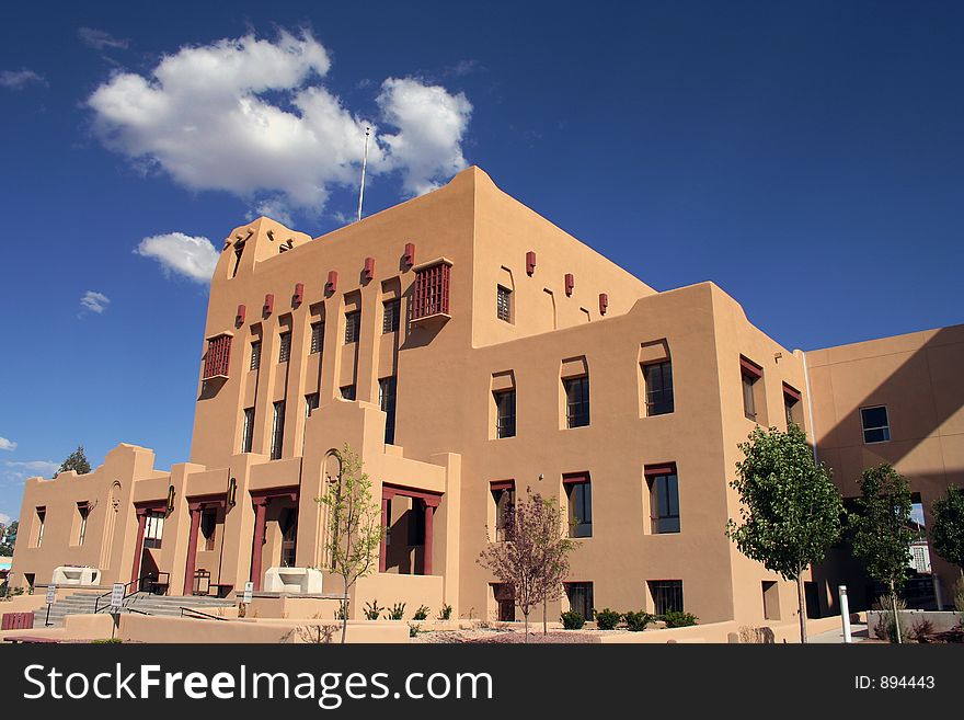 A southwestern style adobe building. A southwestern style adobe building