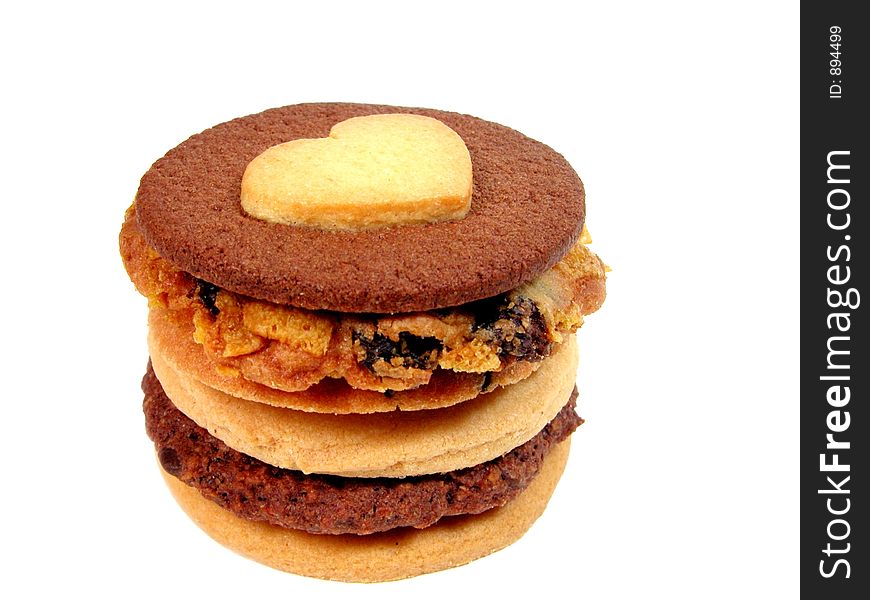 Stack of tasty biscuits over white background.Good idea for a biscuits selling slogan. Stack of tasty biscuits over white background.Good idea for a biscuits selling slogan.