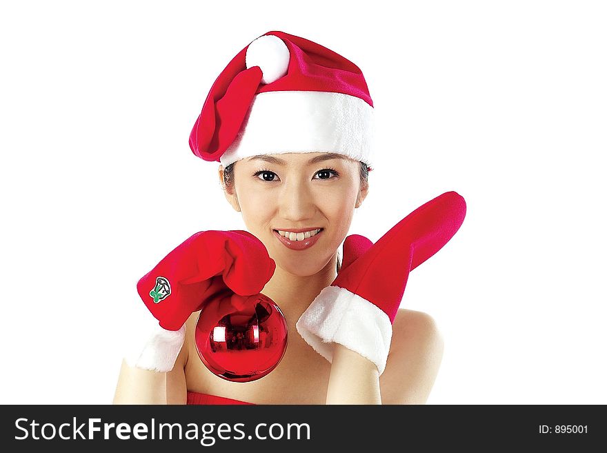 Model Holding Red Ball with Gloves. Model Holding Red Ball with Gloves