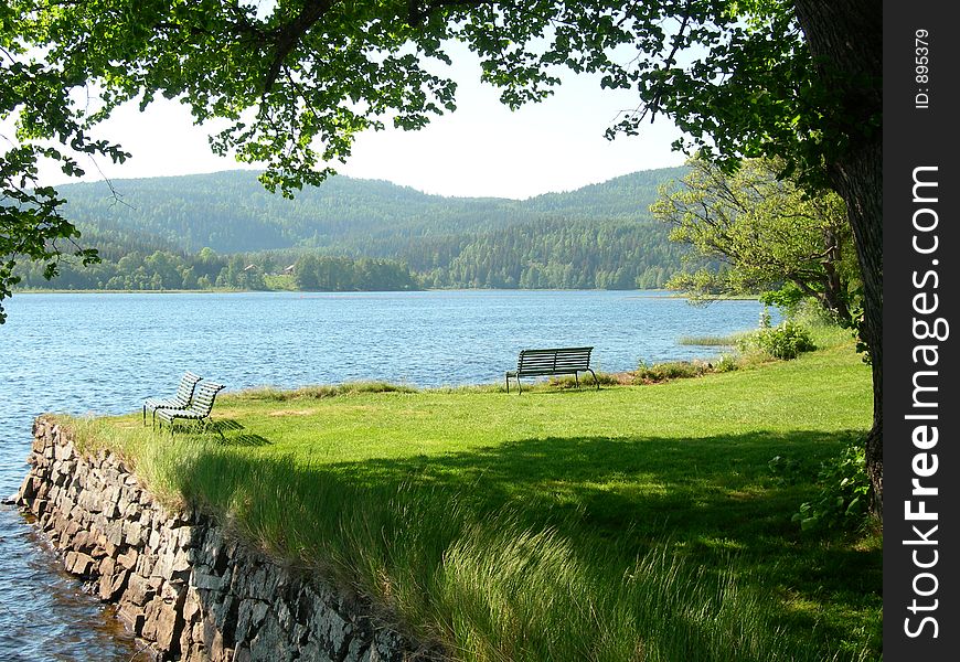 Bench in the garden at Bogstad manor in Oslo