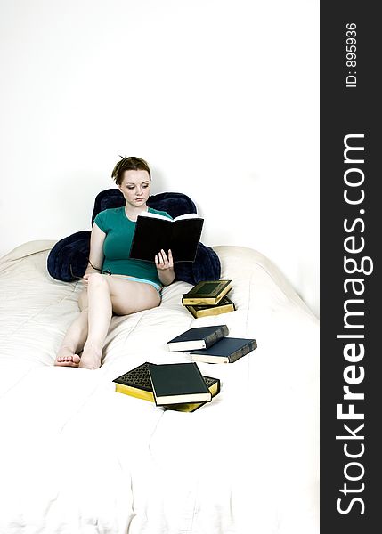 Female student reading books