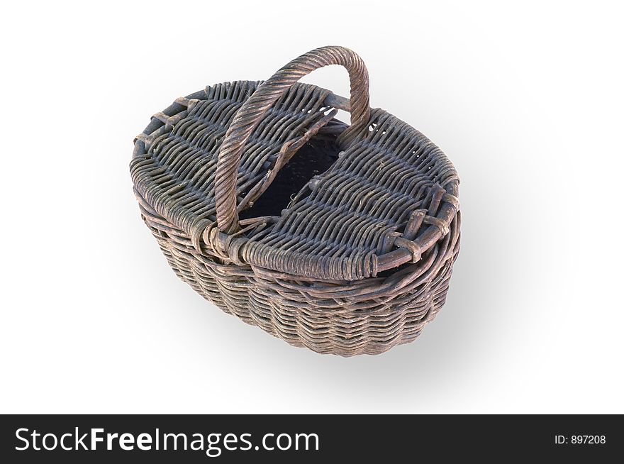 An old tiny picnic basket from around 1950, isolated on white and clipping path included