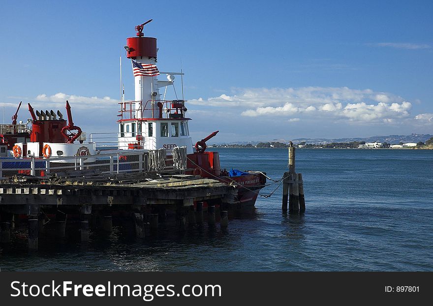 Fire fighters boat, docked at San Francisco bay. Fire fighters boat, docked at San Francisco bay.