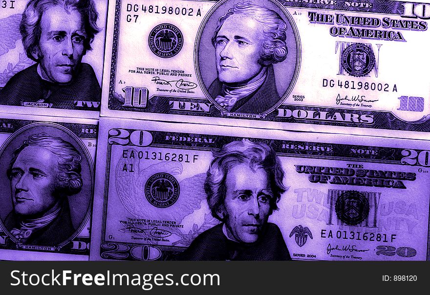 US currencies note with purple tint. US currencies note with purple tint