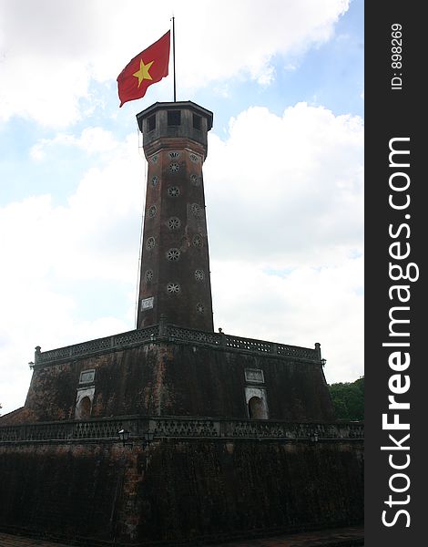 Hanoi's Army Flag Tower and Vietnamese Flag