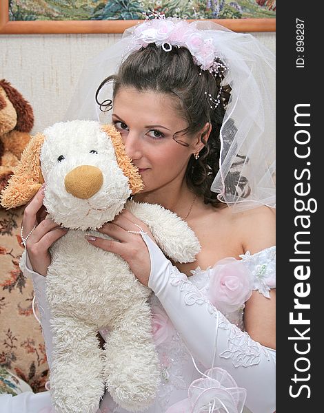 Bride with soft toy. Bride with soft toy