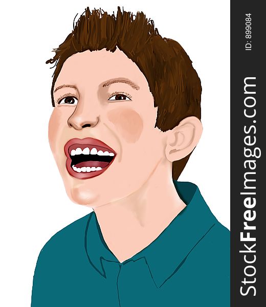Illustration of a brown haired boy laughing