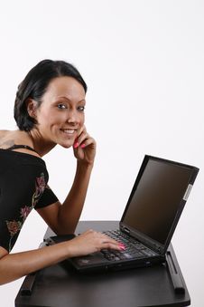 Girl Working On Laptop Stock Image