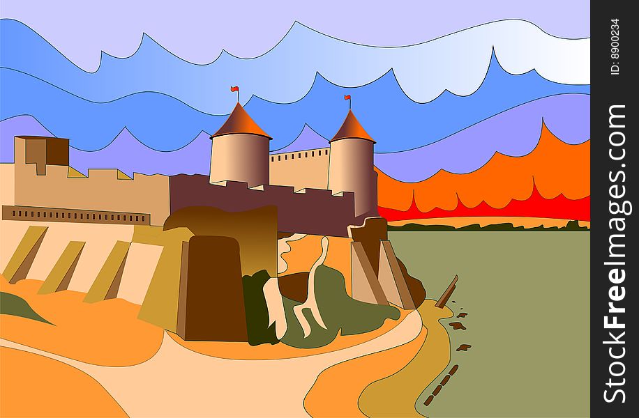 Age-old fortress with two towers