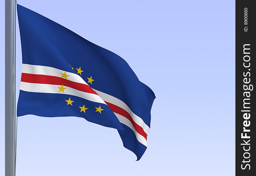 Capeverde flag in wind on blu background