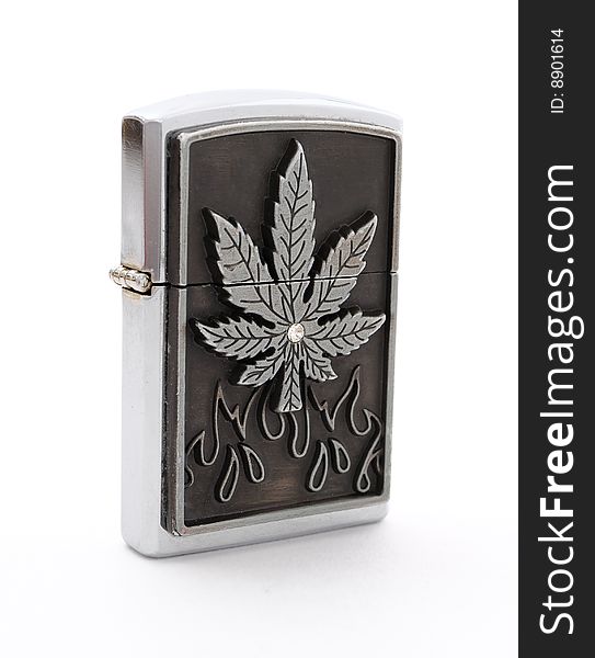 Beautiful silver petrol lighter on a white background
