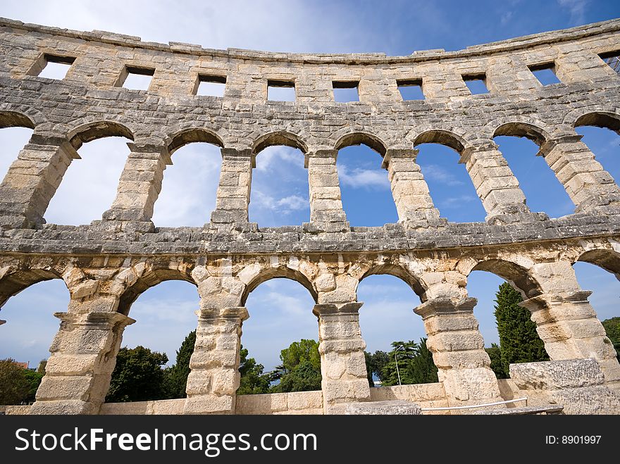 Fragment of Ancient roman amphitheatre (Arena), was built in the 1st century A.D., Pula, Croatia