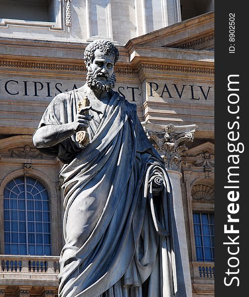 The statue of Saint Peter, in San Pietro Square (Vatican City), in front of the same name basilica. The statue of Saint Peter, in San Pietro Square (Vatican City), in front of the same name basilica.