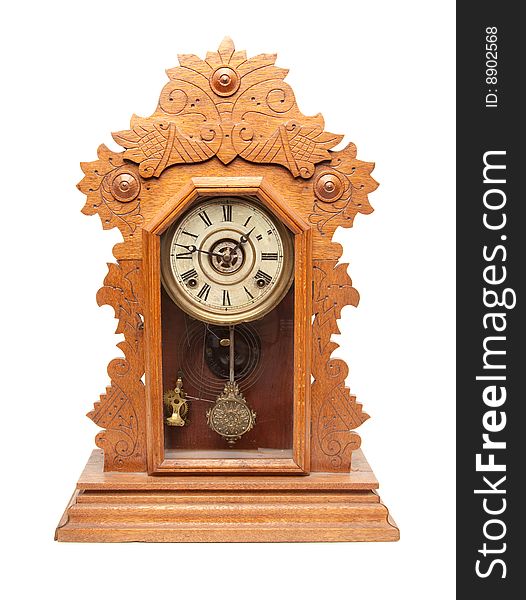 Vintage Antique Clock Isolated on a White Background.