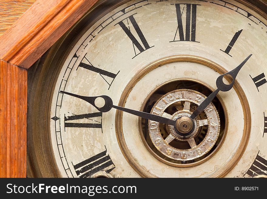 Worn Vintage Antique Clock Face and Mechanism.