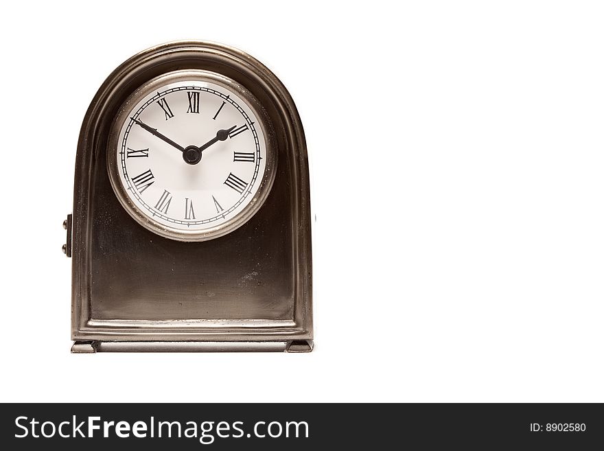 Stylish Vintage Antique Clock Isolated on a White Background.