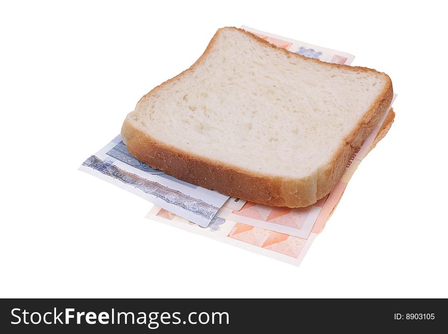 Close up of sandwich made with money. Close up of sandwich made with money