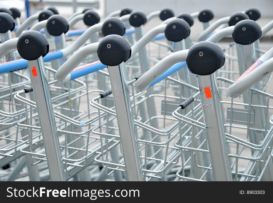 Luggage carts at modern international airport