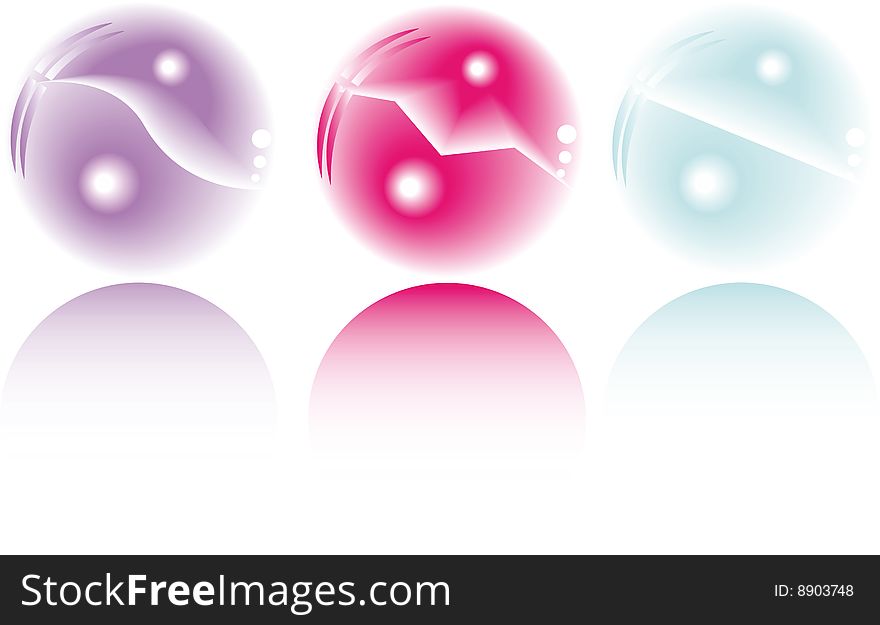 Three pastel colored fantasy spheres with reflection. Three pastel colored fantasy spheres with reflection
