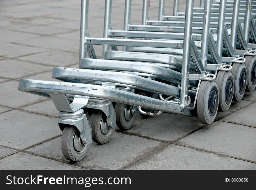 Luggage carts at modern international airport