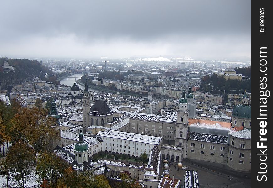 The city of Salzburg, Austria, seen from the Fortress. The city of Salzburg, Austria, seen from the Fortress.