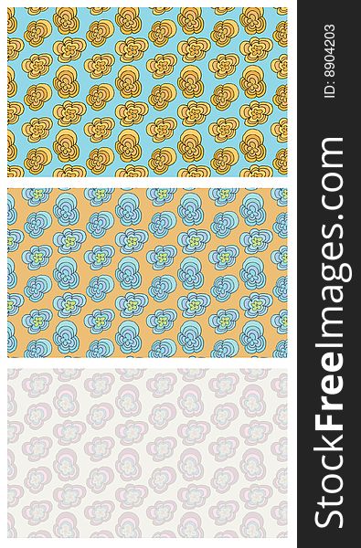 Vector art in Illustrator 8. Seamless pattern of hand drawn funky flower. Two color variations and light background version. Drag into swatches to fill any size shape or stroke. Vector art in Illustrator 8. Seamless pattern of hand drawn funky flower. Two color variations and light background version. Drag into swatches to fill any size shape or stroke.