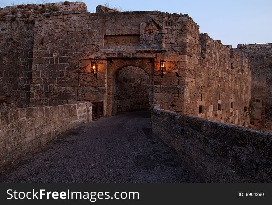 The St, Athanasius Gate, leading into the fortifoed city of Rhodes, Greece. The St, Athanasius Gate, leading into the fortifoed city of Rhodes, Greece