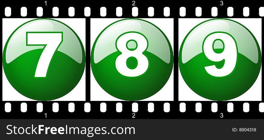 7,8,9 green number film strip