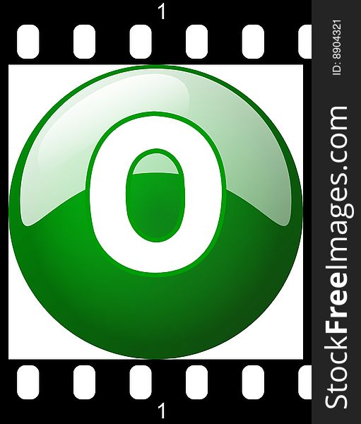 0 green number film strip, ready to use for designers and publishers.